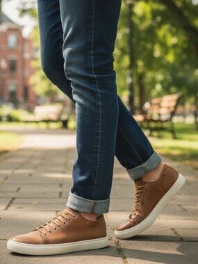 DONALD J PLINER Prenton Tan Leather Sneakers 11.5 Dress Casual Luxury Comfort